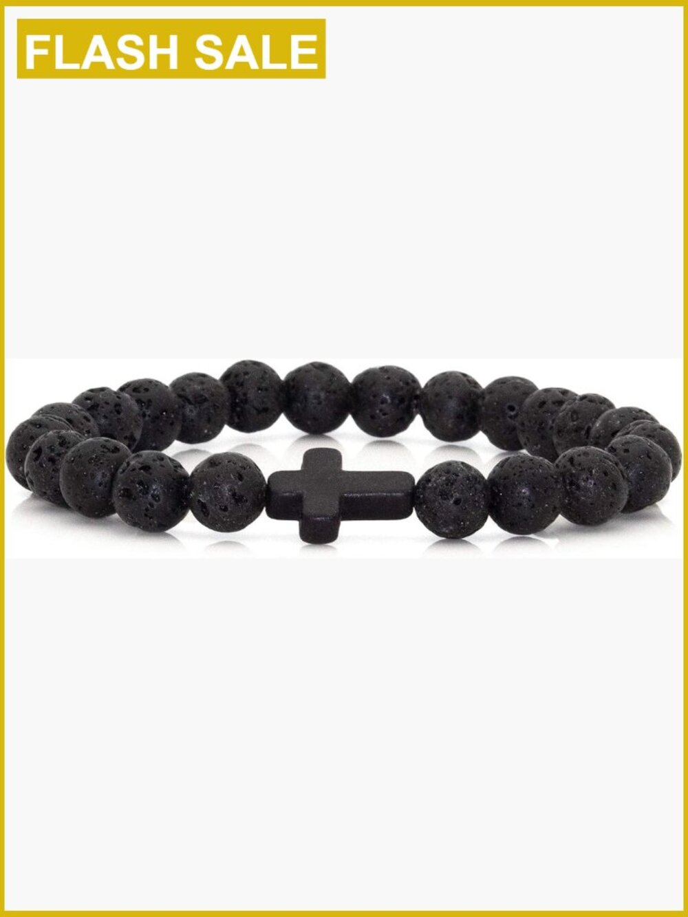 8mm Lava Rock Cross Bead Stretch Bracelet 7.5